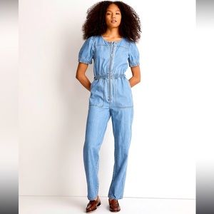 Madewell Denim Puff Sleeve Zip Up Coverall
